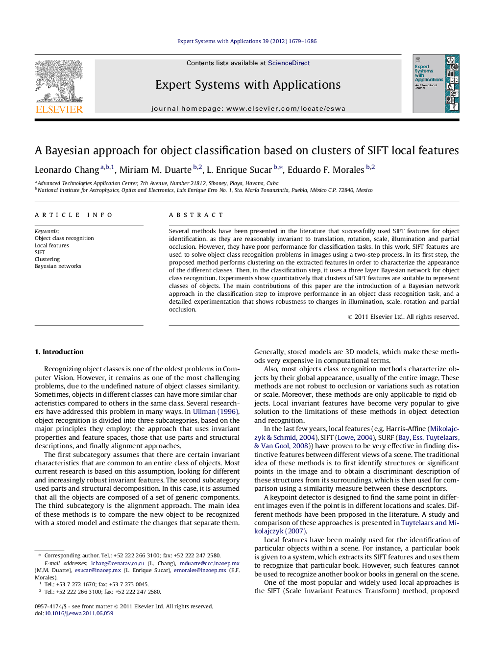 A Bayesian approach for object classification based on clusters of SIFT local features