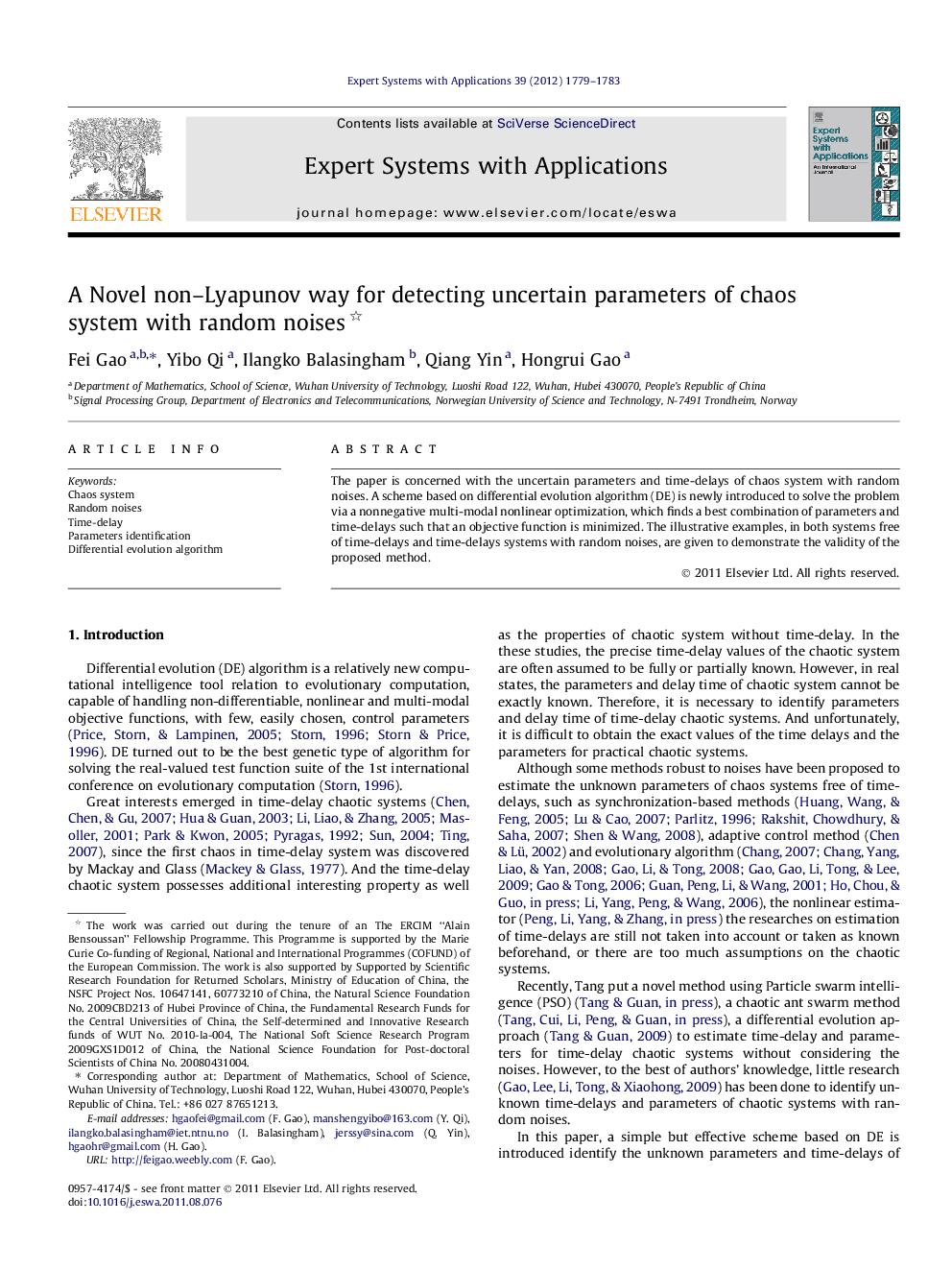 A Novel non–Lyapunov way for detecting uncertain parameters of chaos system with random noises 