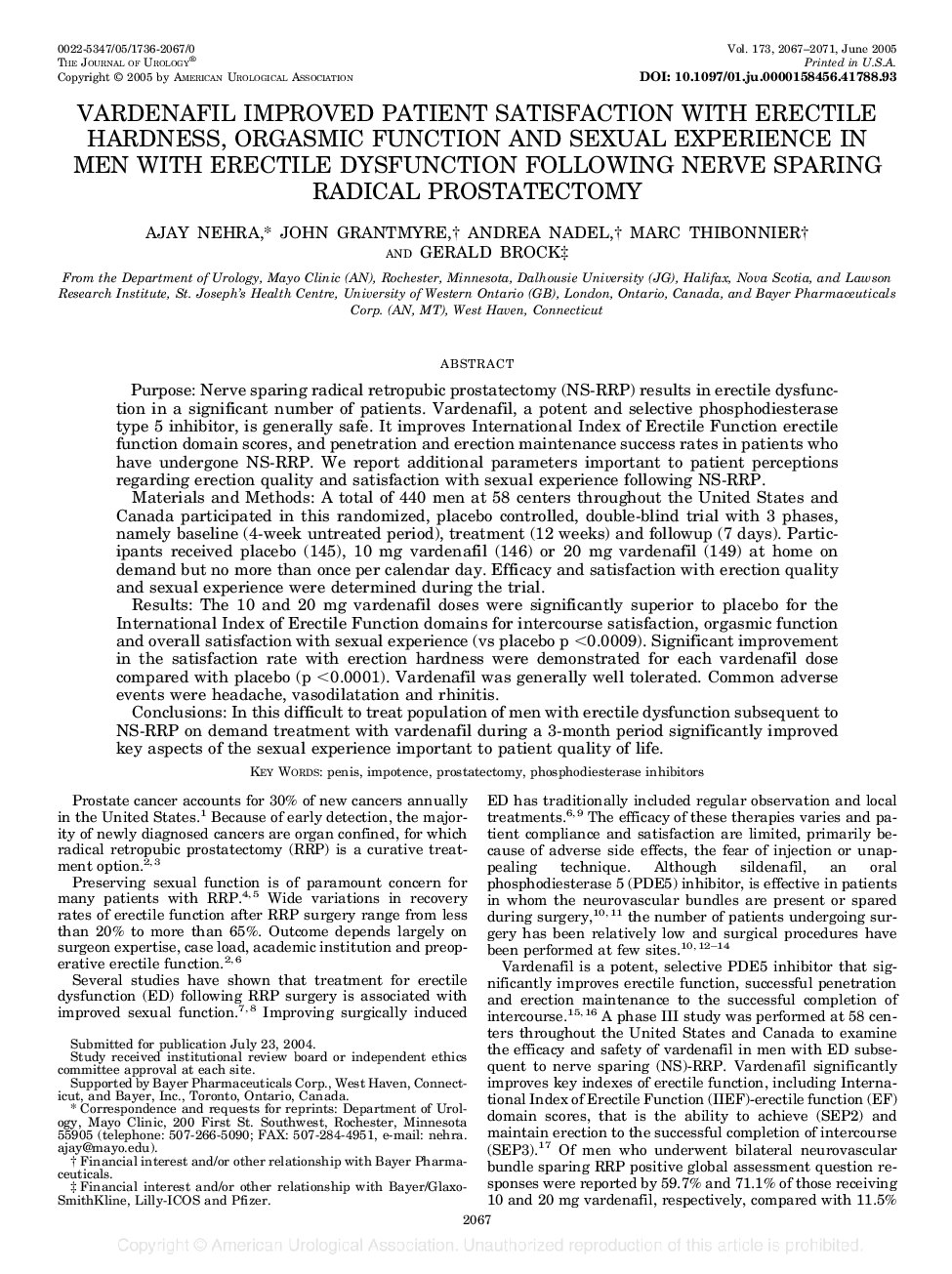 VARDENAFIL IMPROVED PATIENT SATISFACTION WITH ERECTILE HARDNESS, ORGASMIC FUNCTION AND SEXUAL EXPERIENCE IN MEN WITH ERECTILE DYSFUNCTION FOLLOWING NERVE SPARING RADICAL PROSTATECTOMY 