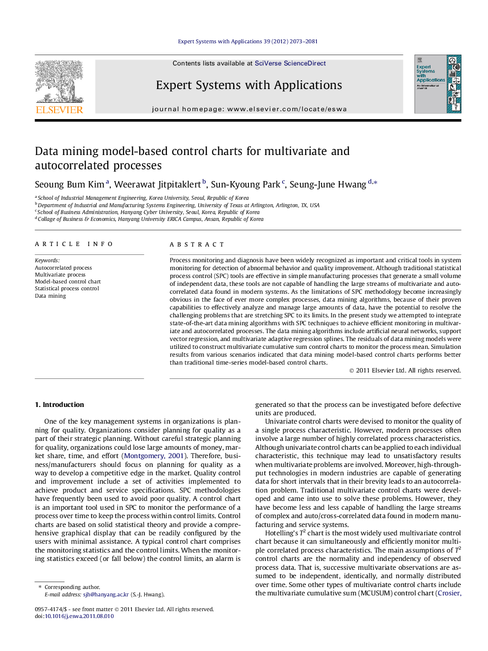 Data mining model-based control charts for multivariate and autocorrelated processes