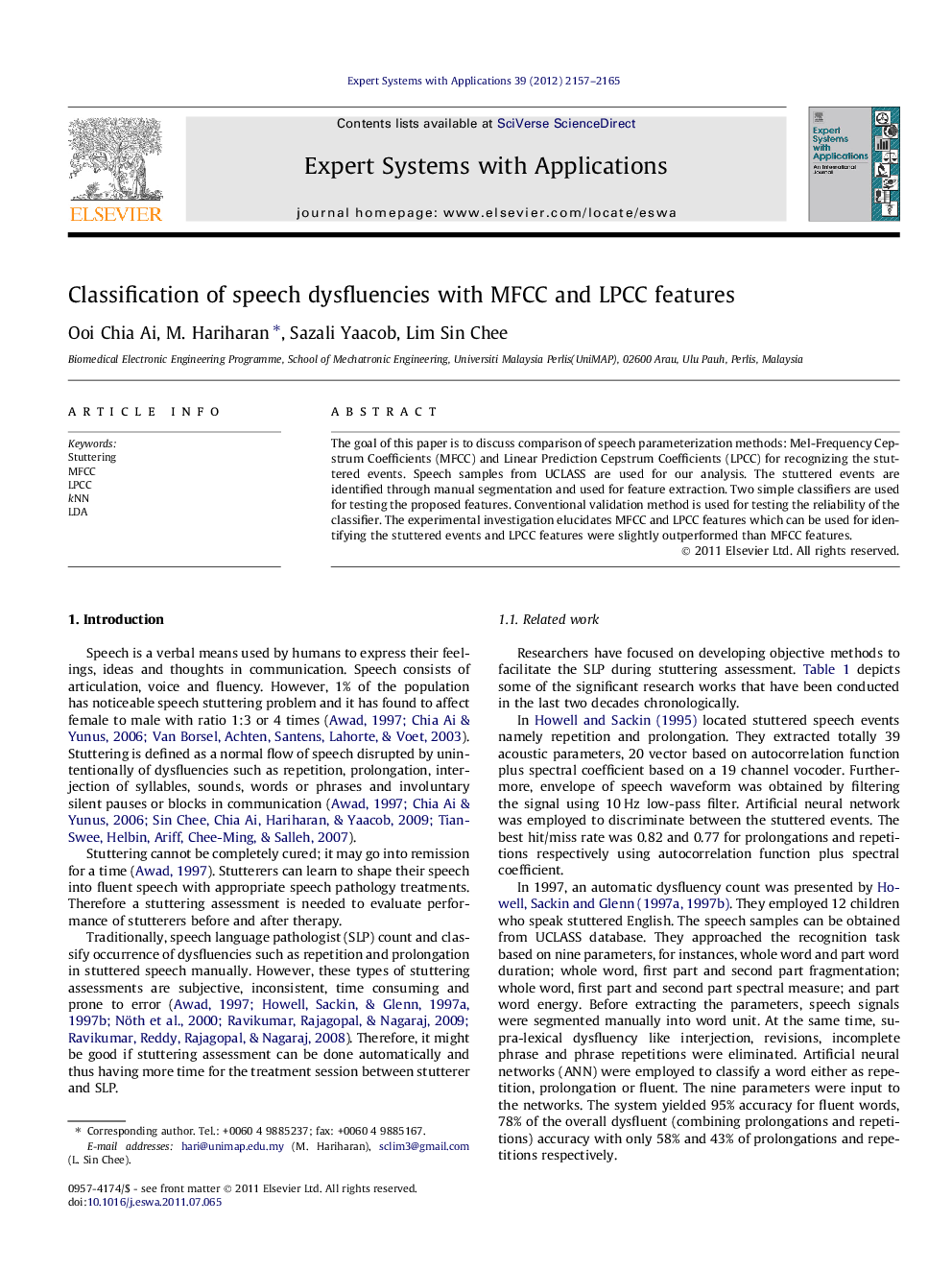 Classification of speech dysfluencies with MFCC and LPCC features