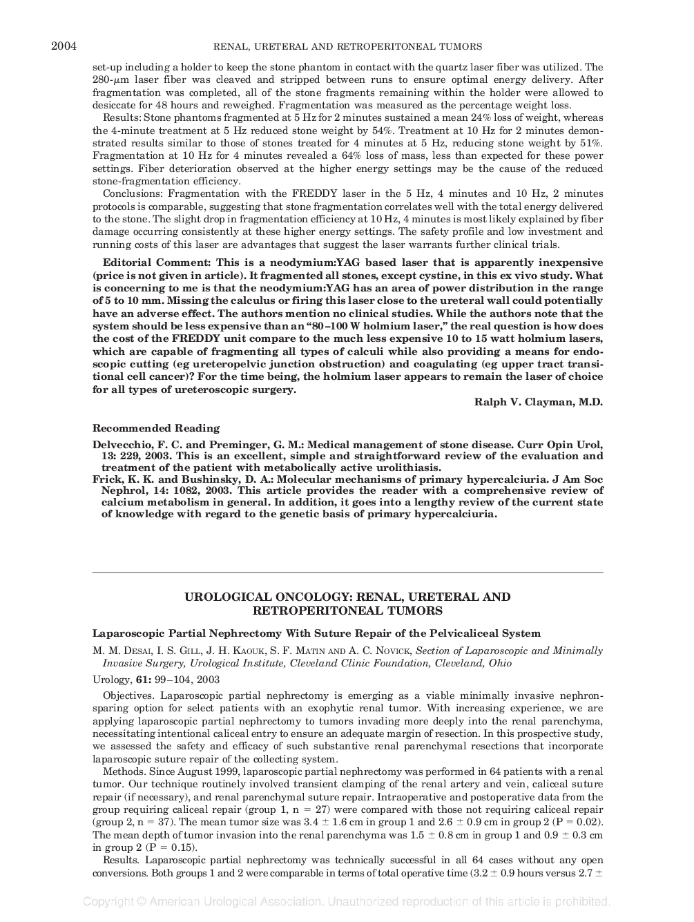 Urological Oncology: Renal, Ureteral and Retroperitoneal Tumors