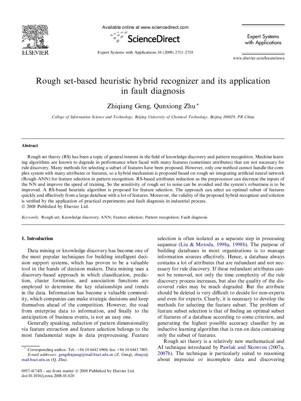 Rough set-based heuristic hybrid recognizer and its application in fault diagnosis