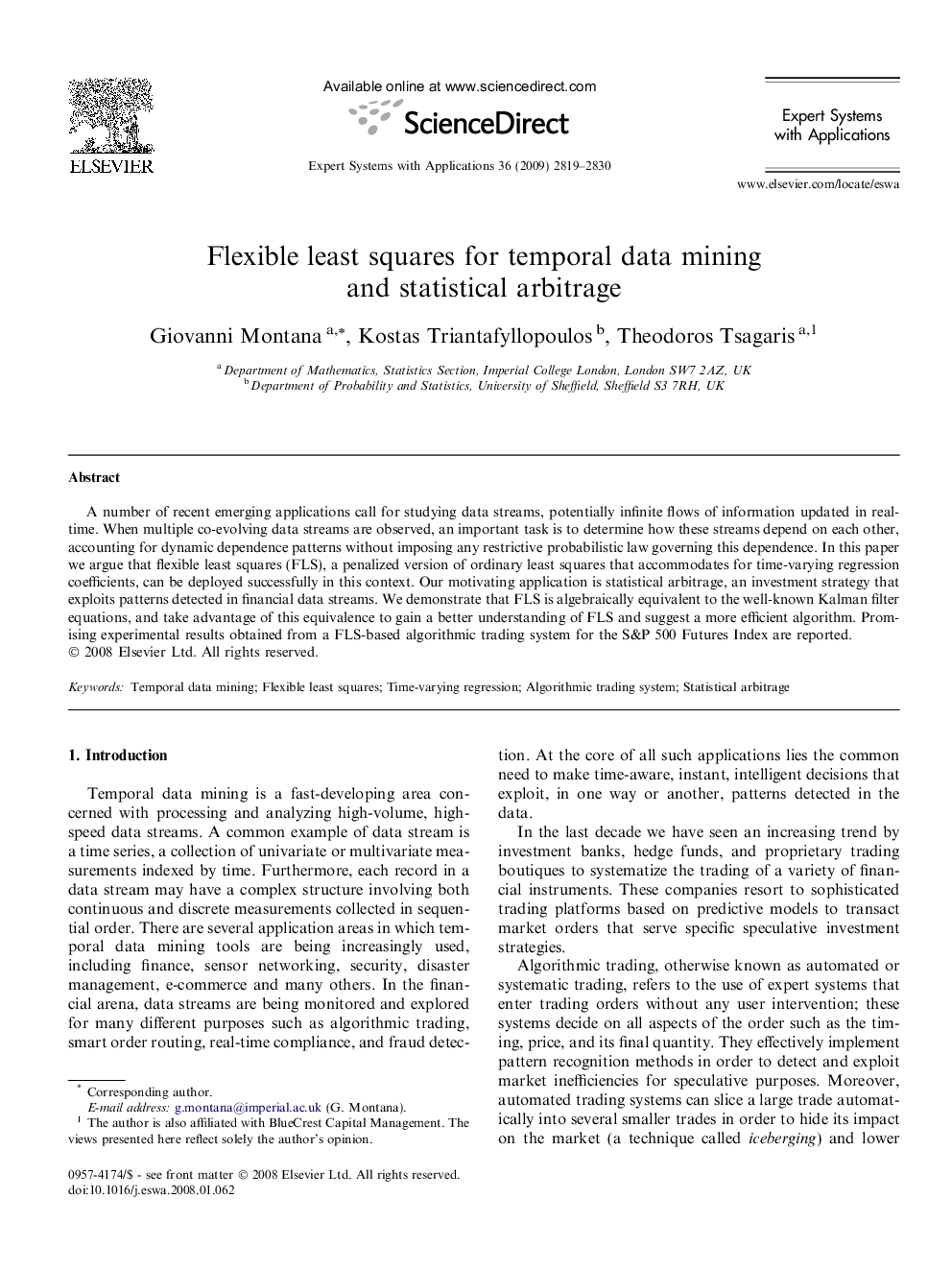 Flexible least squares for temporal data mining and statistical arbitrage