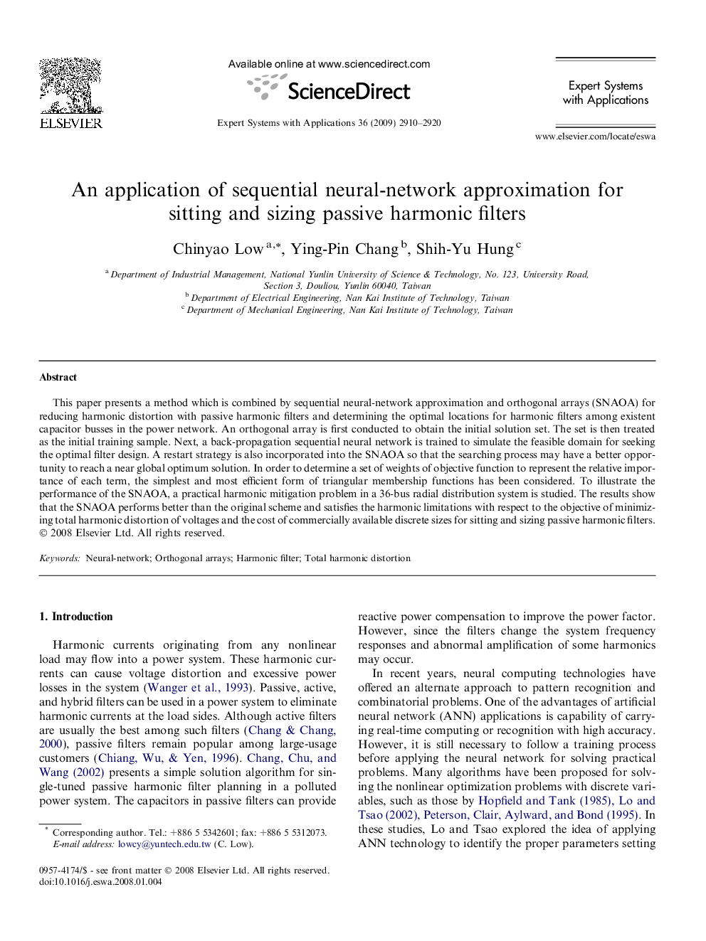 An application of sequential neural-network approximation for sitting and sizing passive harmonic filters