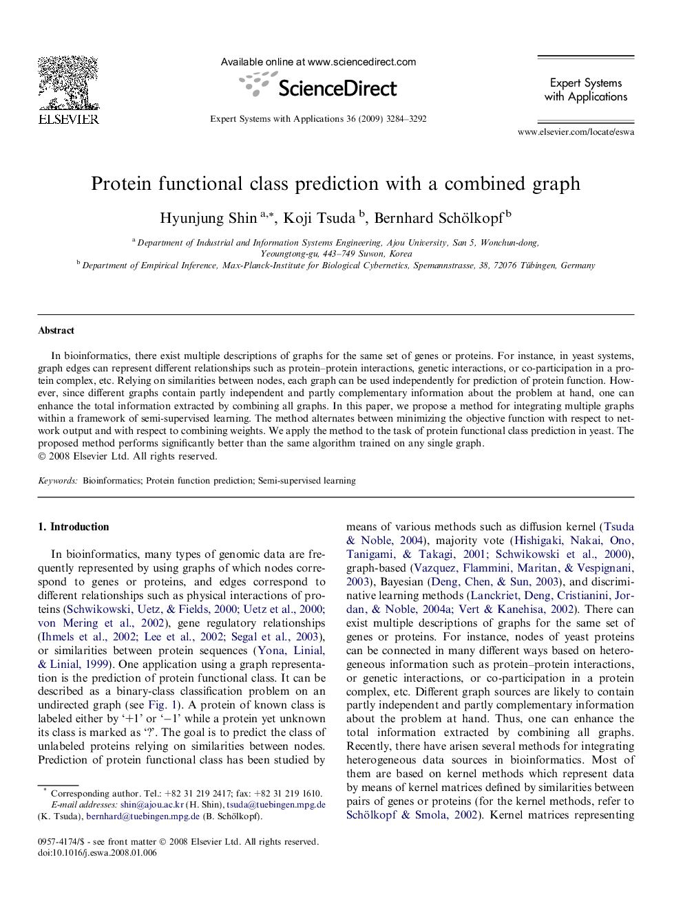 Protein functional class prediction with a combined graph