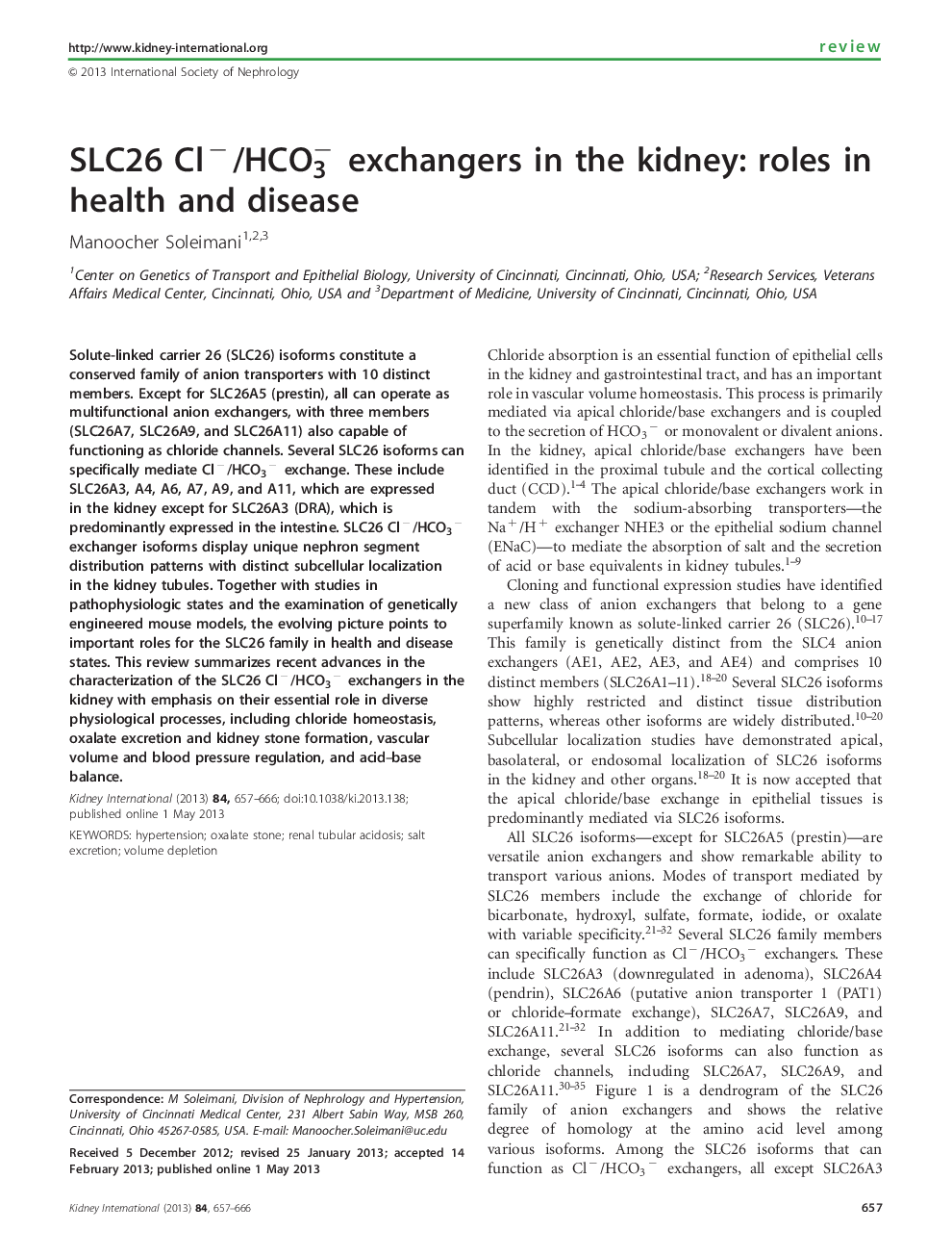 SLC26 Cl-/HCO3- exchangers in the kidney: roles in health and disease 