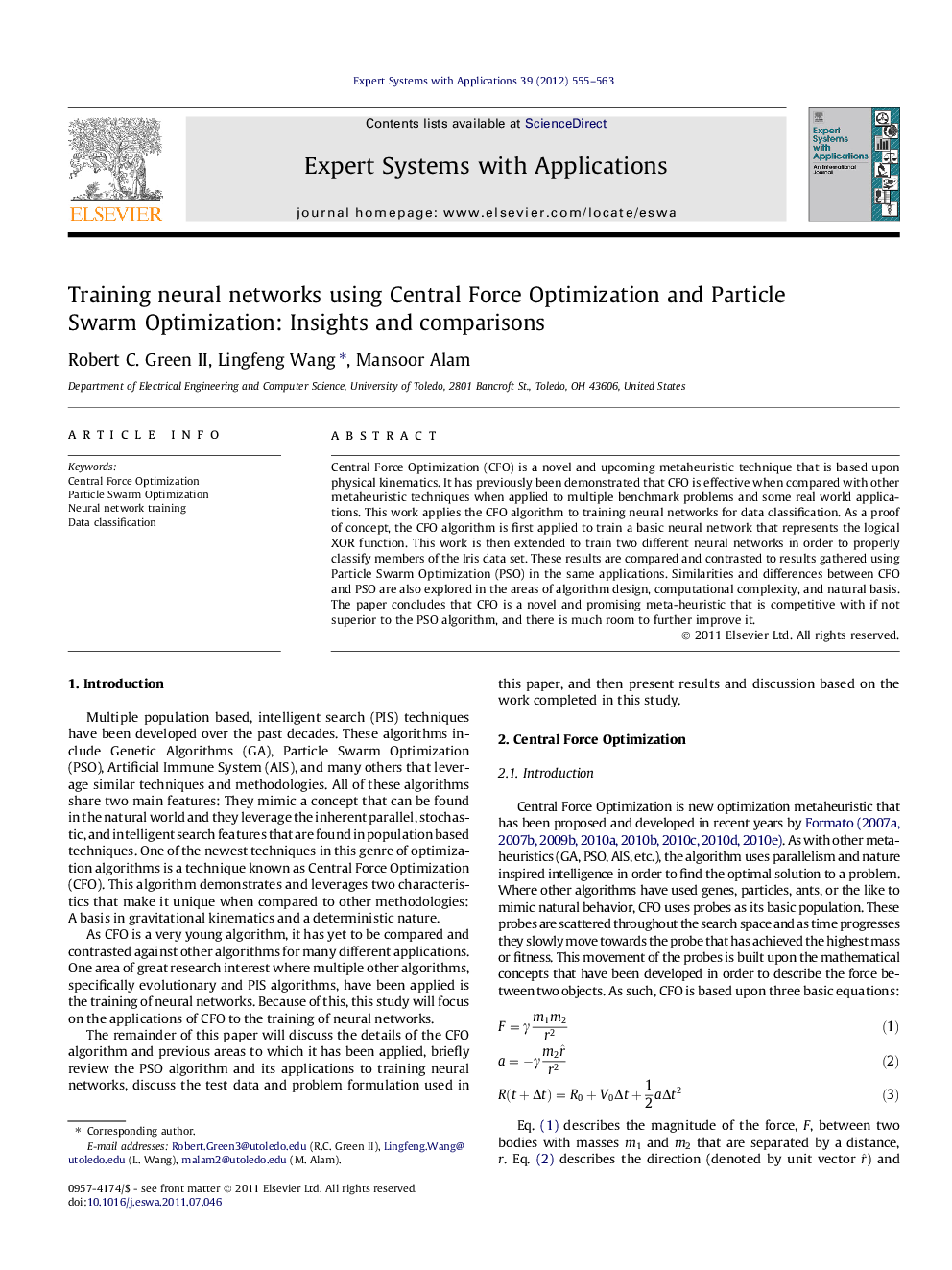 Training neural networks using Central Force Optimization and Particle Swarm Optimization: Insights and comparisons