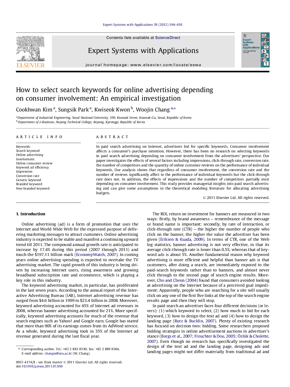 عکس صفحه اول مقاله: How to select search keywords for online advertising depending on consumer involvement: An empirical investigation How to select search keywords for online advertising depending on consumer involvement: An empirical investigation