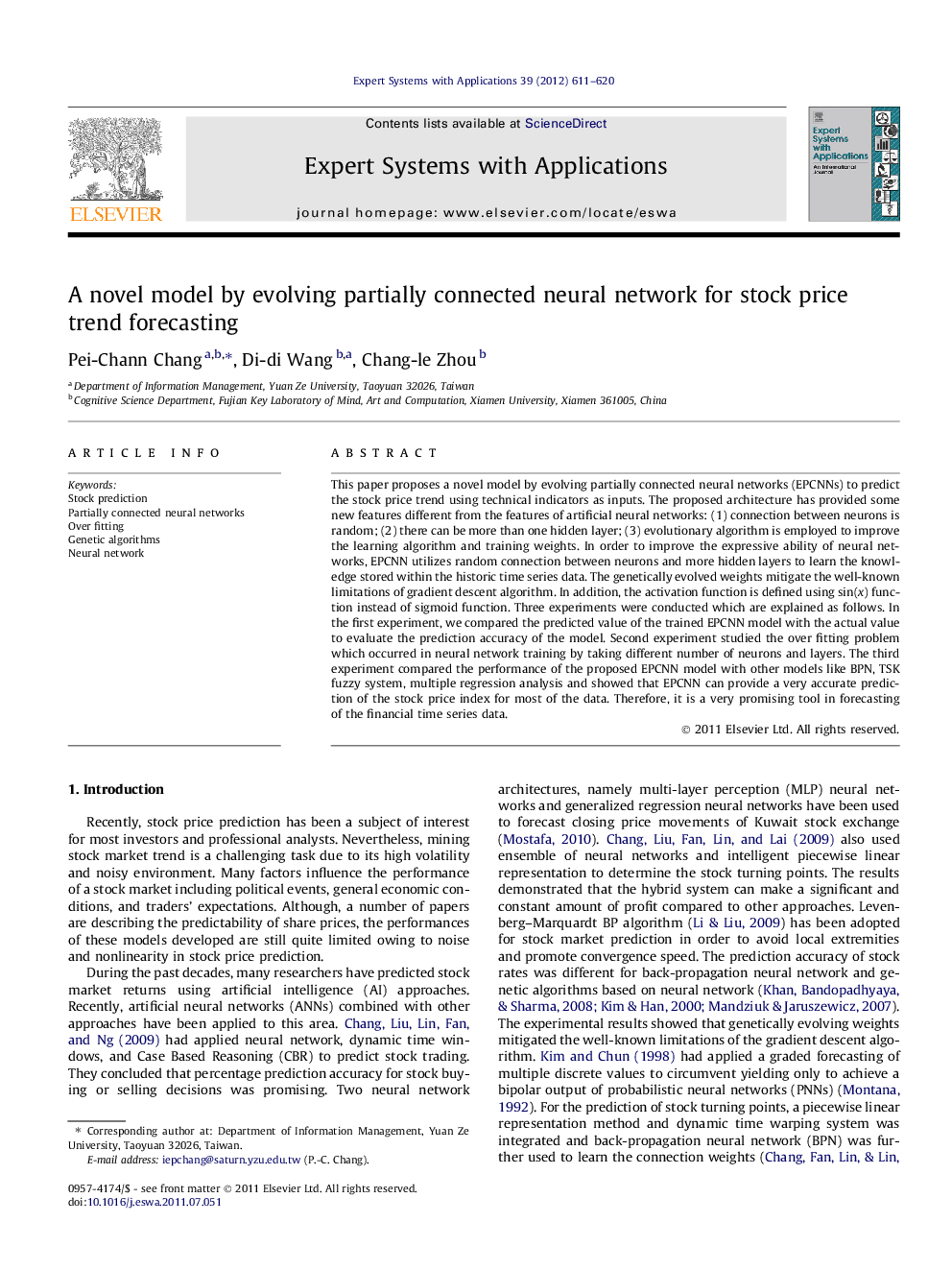 A novel model by evolving partially connected neural network for stock price trend forecasting
