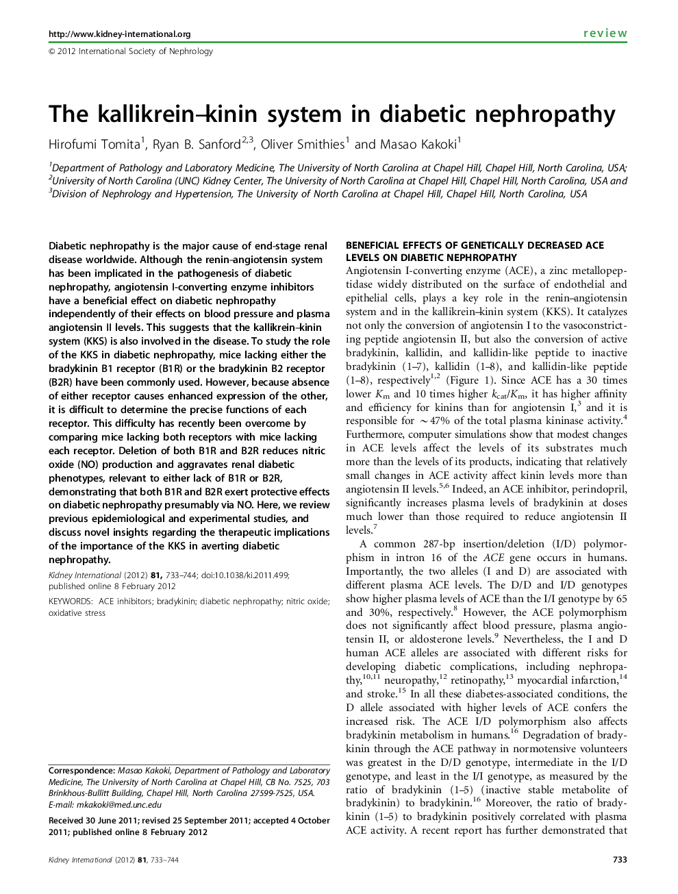 The kallikrein–kinin system in diabetic nephropathy 