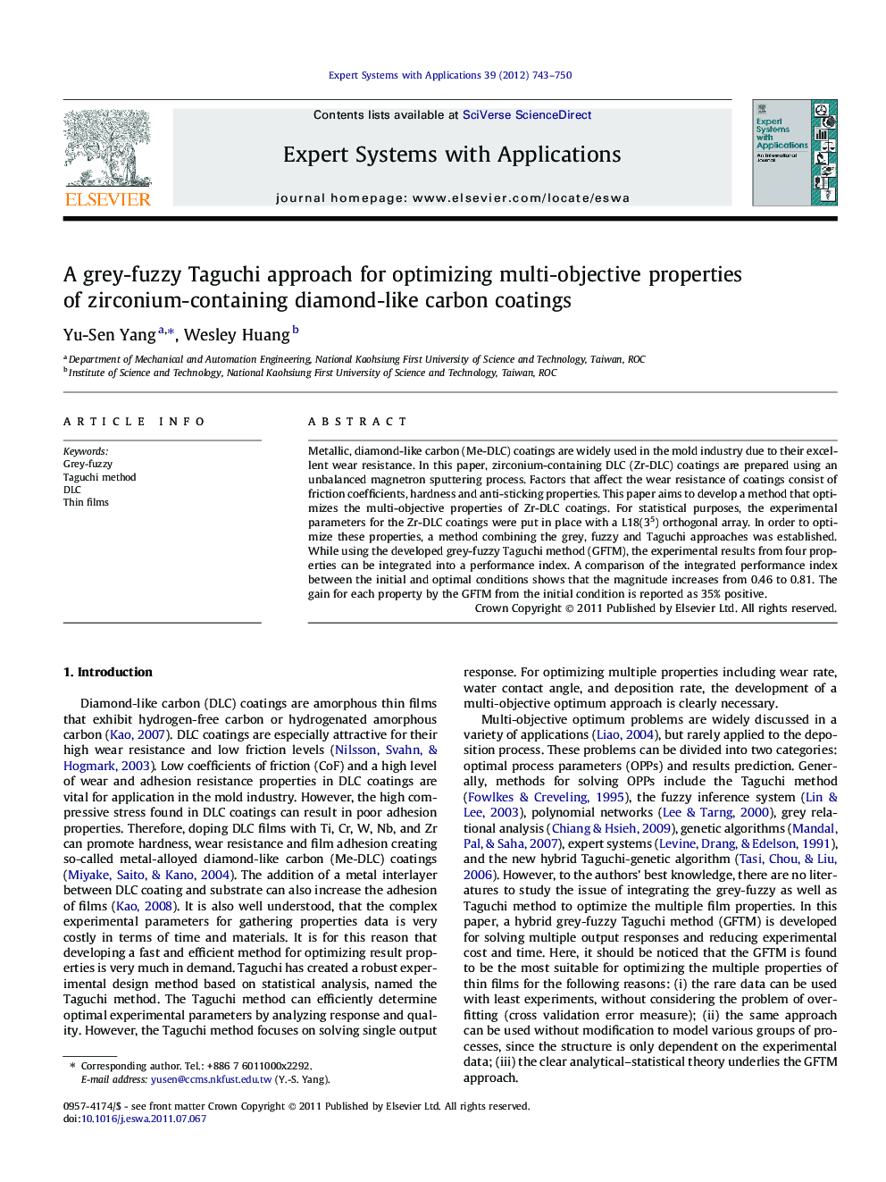 A grey-fuzzy Taguchi approach for optimizing multi-objective properties of zirconium-containing diamond-like carbon coatings