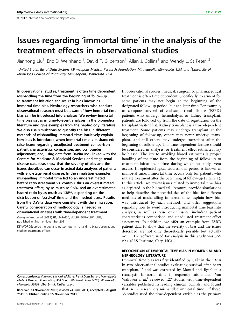 Issues regarding ‘immortal time’ in the analysis of the treatment effects in observational studies 