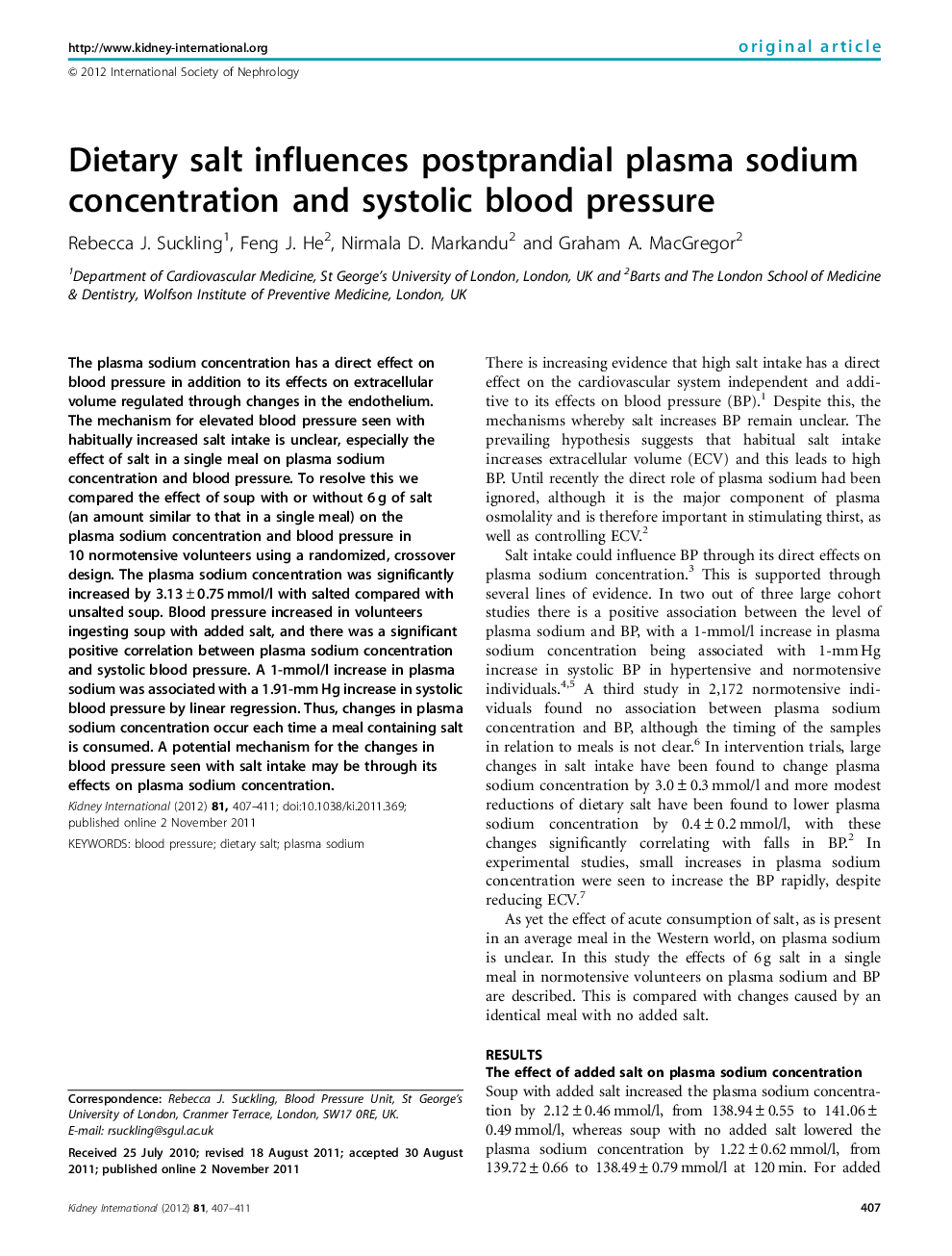 Dietary salt influences postprandial plasma sodium concentration and systolic blood pressure 