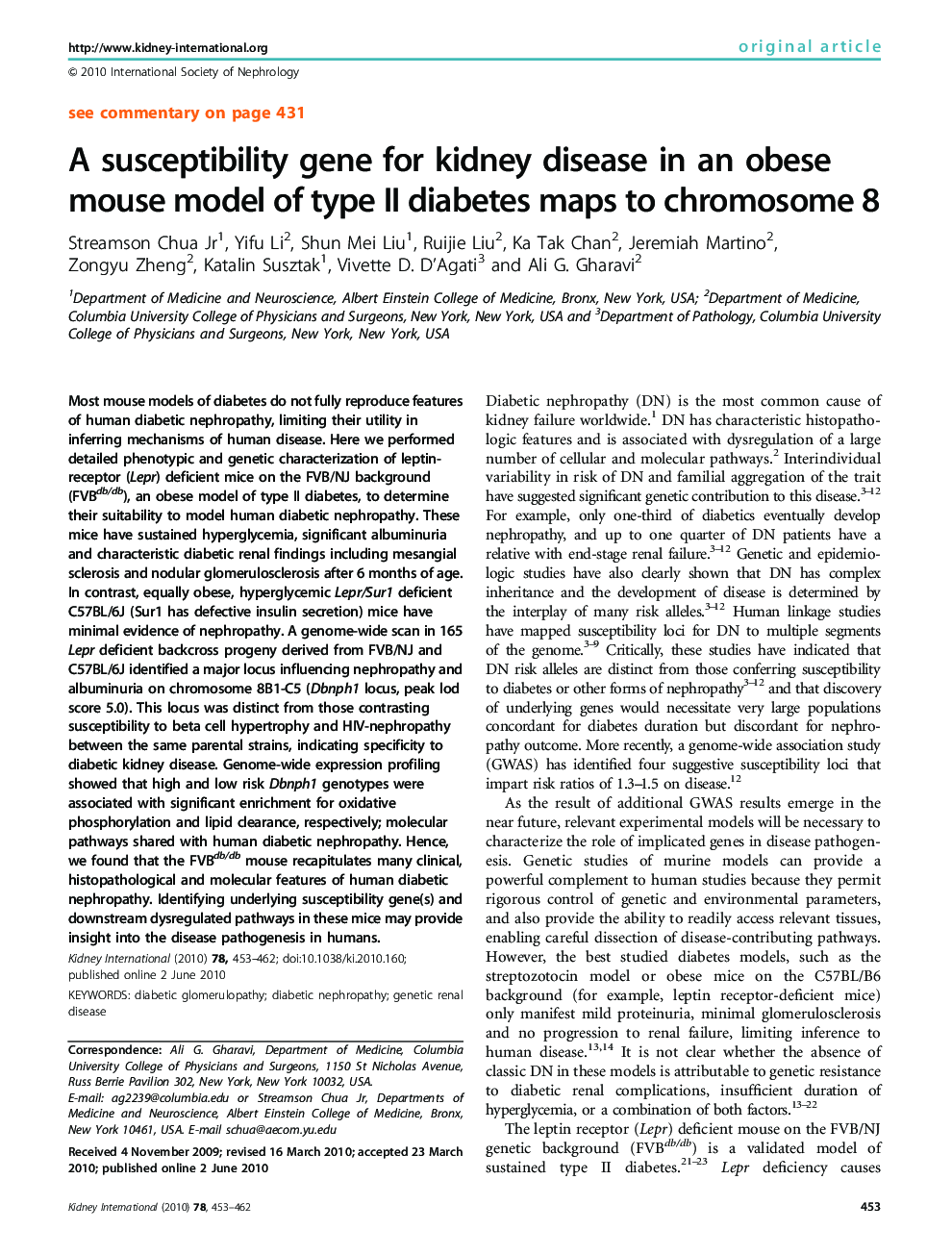 A susceptibility gene for kidney disease in an obese mouse model of type II diabetes maps to chromosome 8 