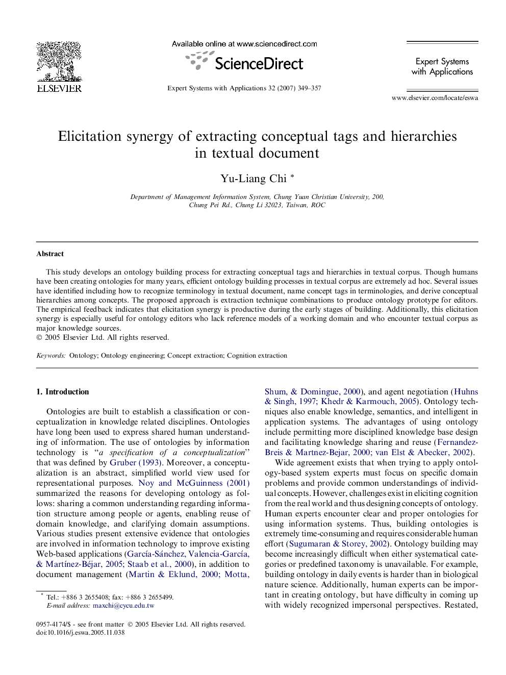 Elicitation synergy of extracting conceptual tags and hierarchies in textual document