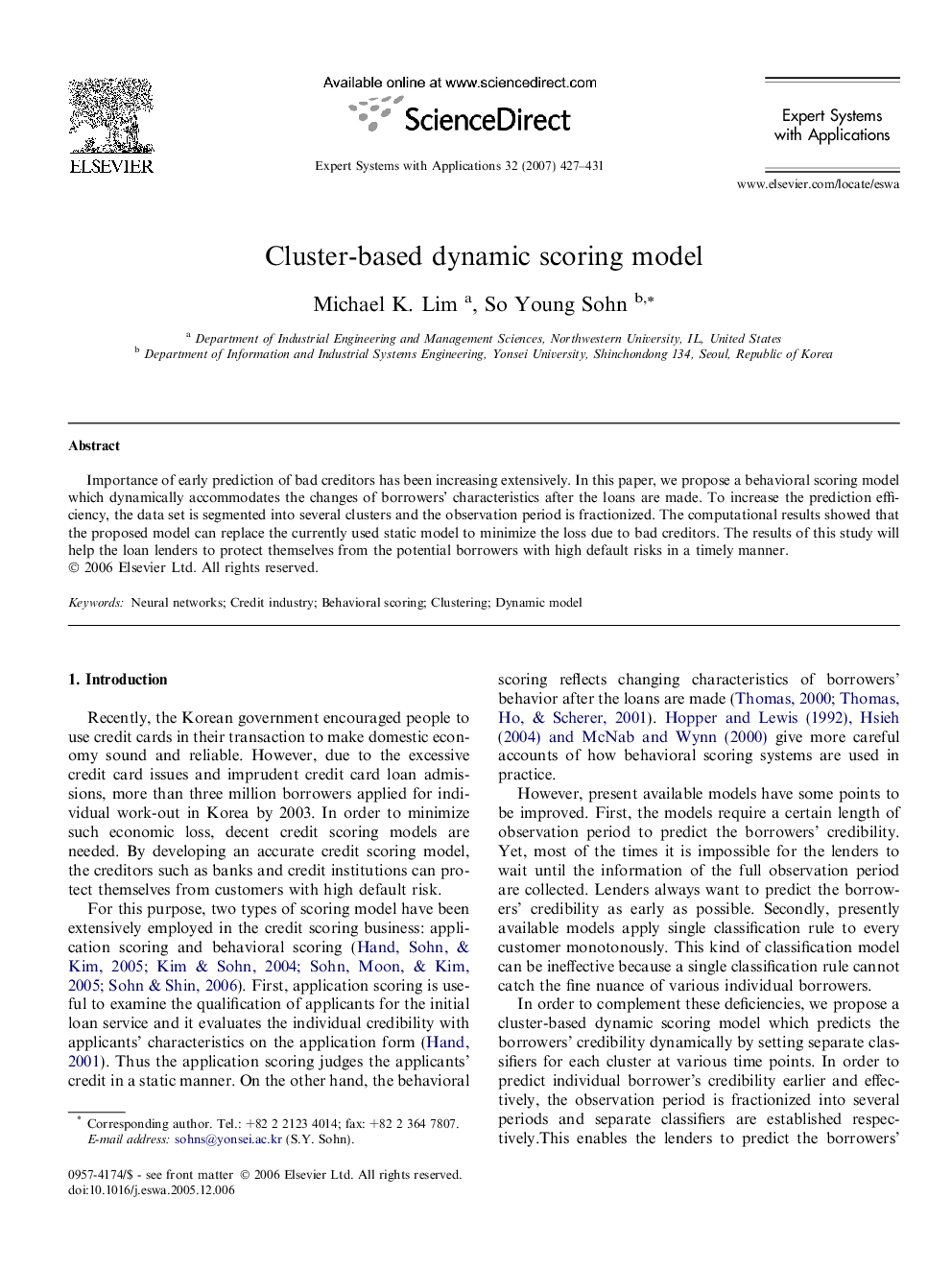 Cluster-based dynamic scoring model