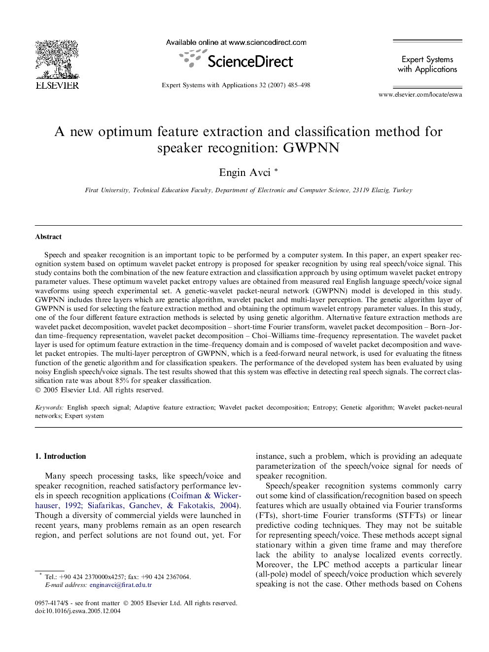 A new optimum feature extraction and classification method for speaker recognition: GWPNN