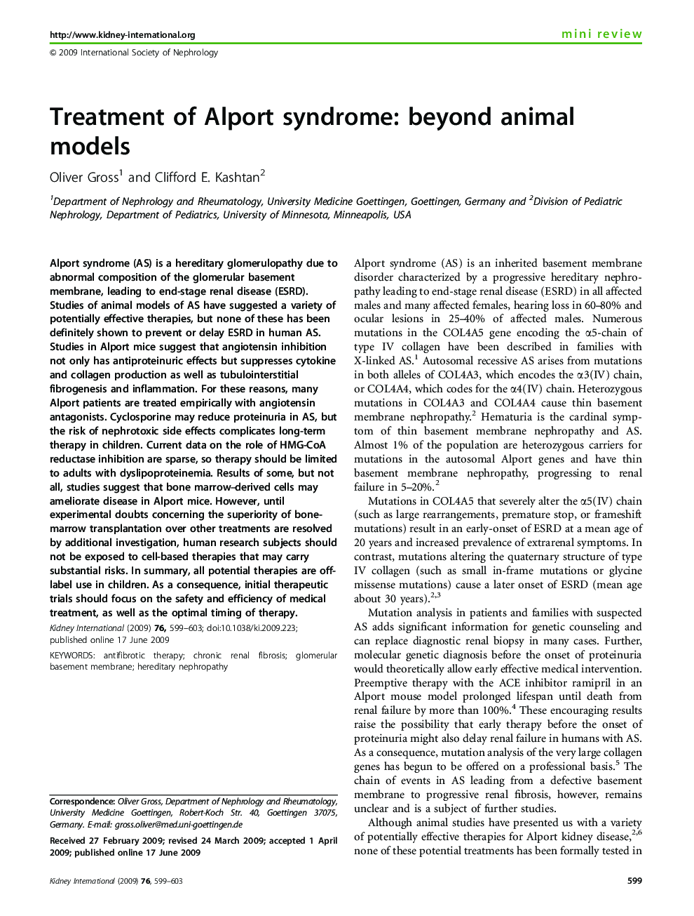 Treatment of Alport syndrome: beyond animal models