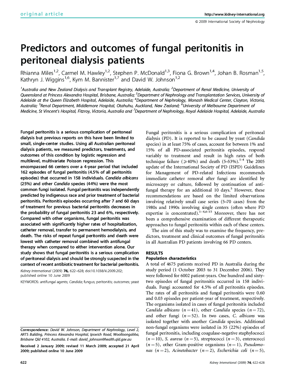 Predictors and outcomes of fungal peritonitis in peritoneal dialysis patients