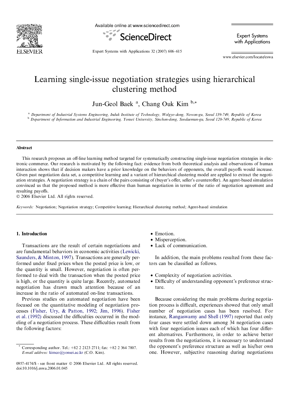 Learning single-issue negotiation strategies using hierarchical clustering method