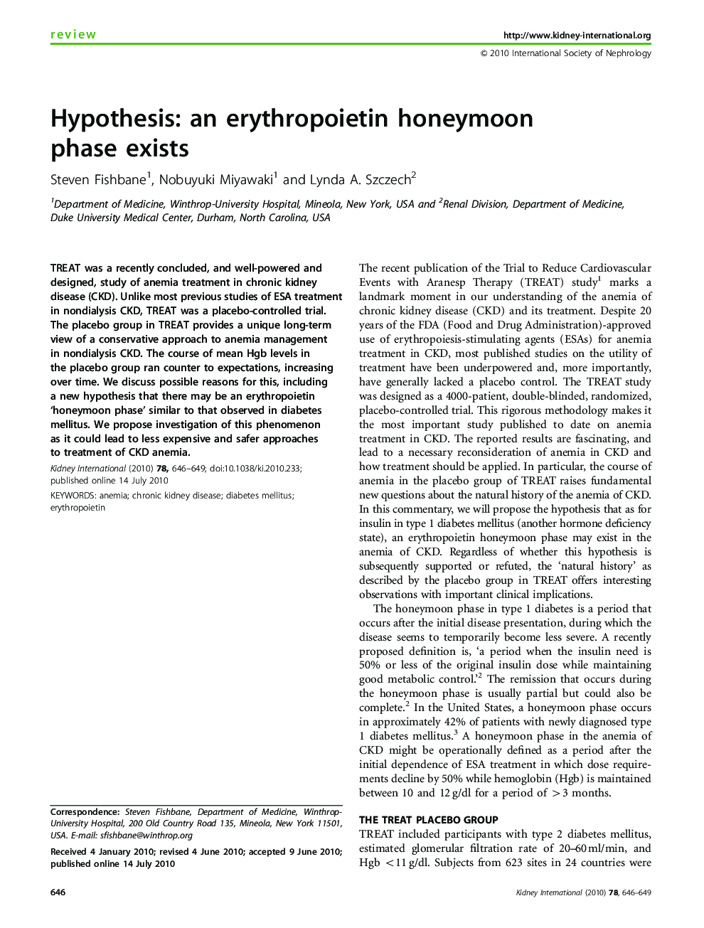 Hypothesis: an erythropoietin honeymoon phase exists 