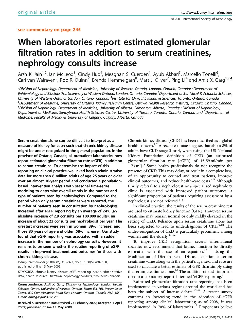 When laboratories report estimated glomerular filtration rates in addition to serum creatinines, nephrology consults increase