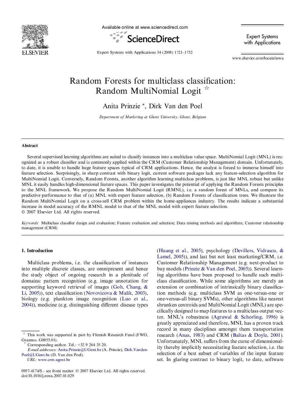 Random Forests for multiclass classification: Random MultiNomial Logit 