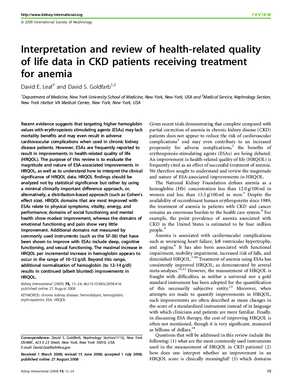 Interpretation and review of health-related quality of life data in CKD patients receiving treatment for anemia