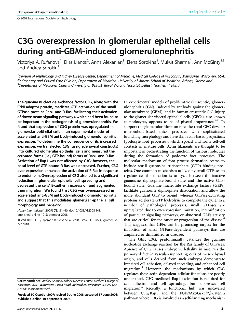 C3G overexpression in glomerular epithelial cells during anti-GBM-induced glomerulonephritis