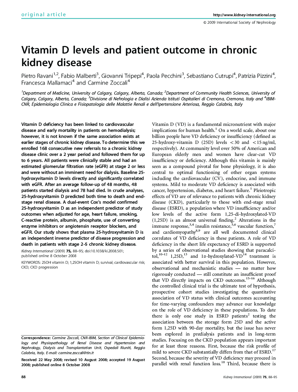 Vitamin D levels and patient outcome in chronic kidney disease