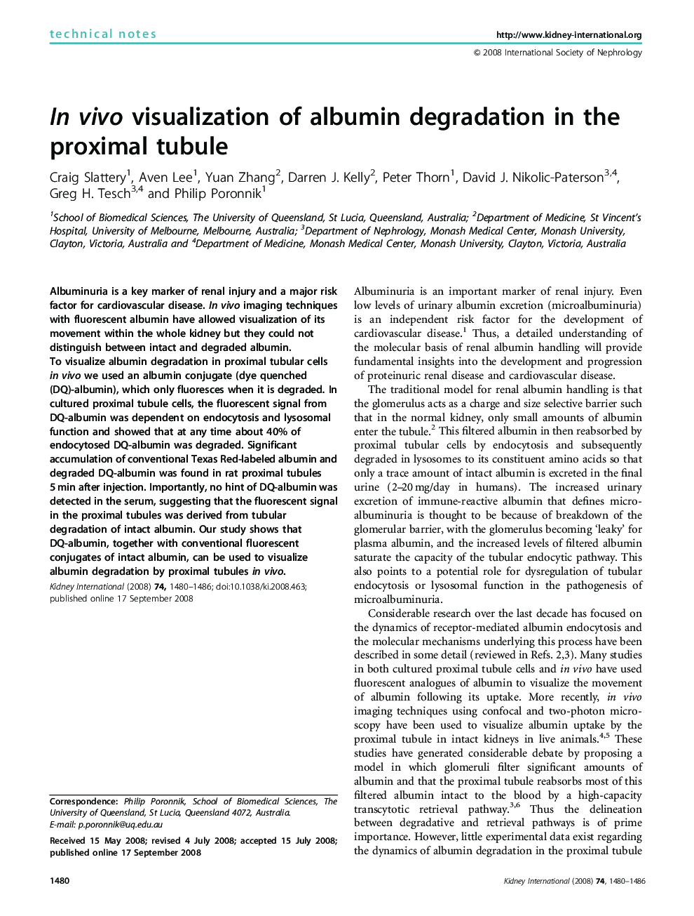 In vivo visualization of albumin degradation in the proximal tubule