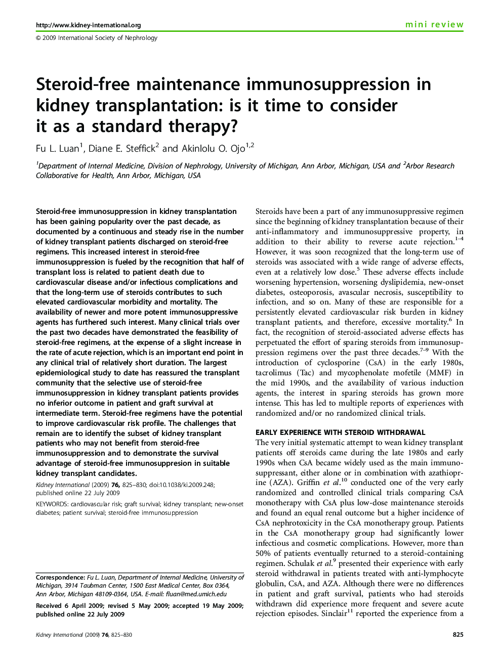Steroid-free maintenance immunosuppression in kidney transplantation: is it time to consider it as a standard therapy?