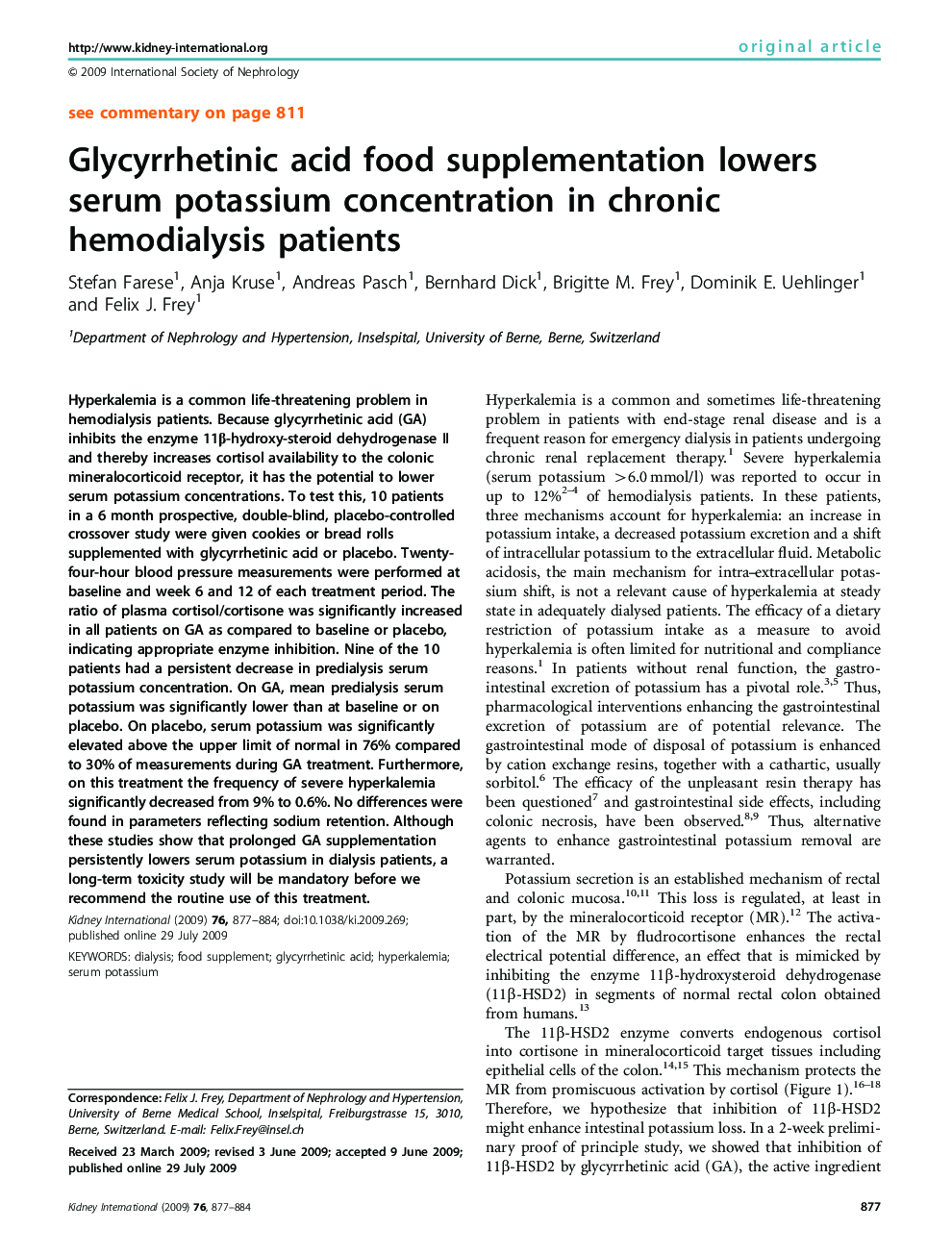 Glycyrrhetinic acid food supplementation lowers serum potassium concentration in chronic hemodialysis patients