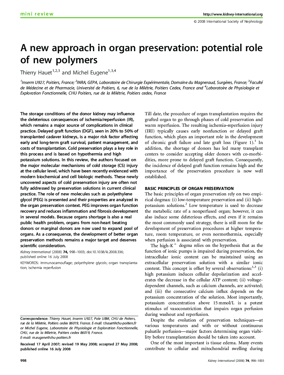 A new approach in organ preservation: potential role of new polymers