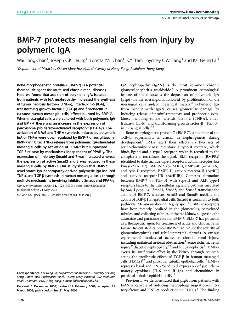 BMP-7 protects mesangial cells from injury by polymeric IgA