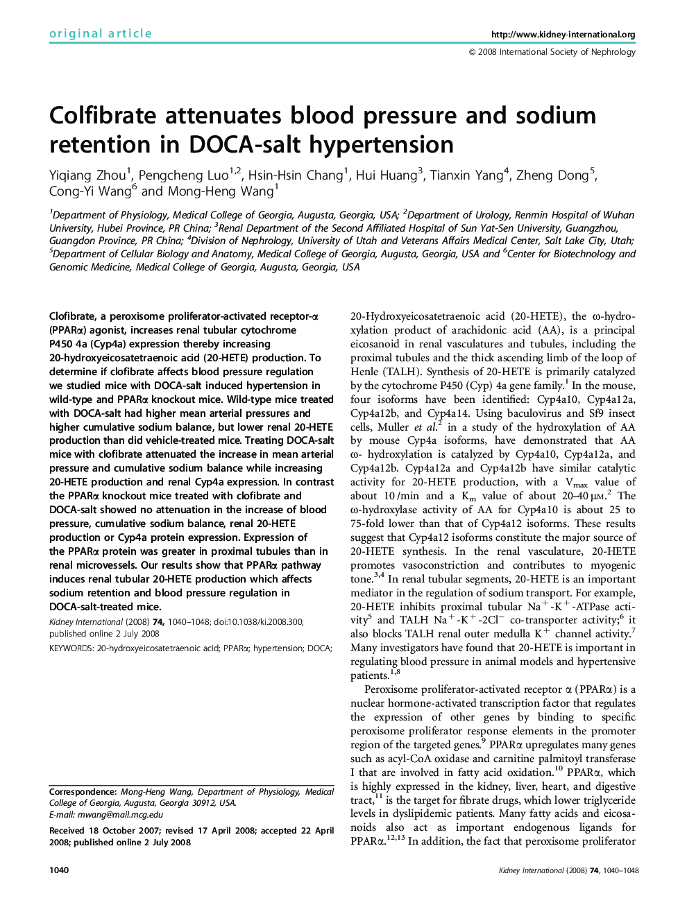 Colfibrate attenuates blood pressure and sodium retention in DOCA-salt hypertension