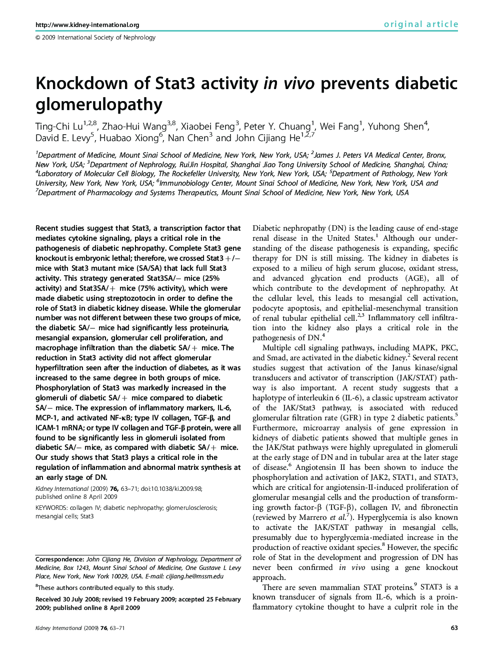 Knockdown of Stat3 activity in vivo prevents diabetic glomerulopathy