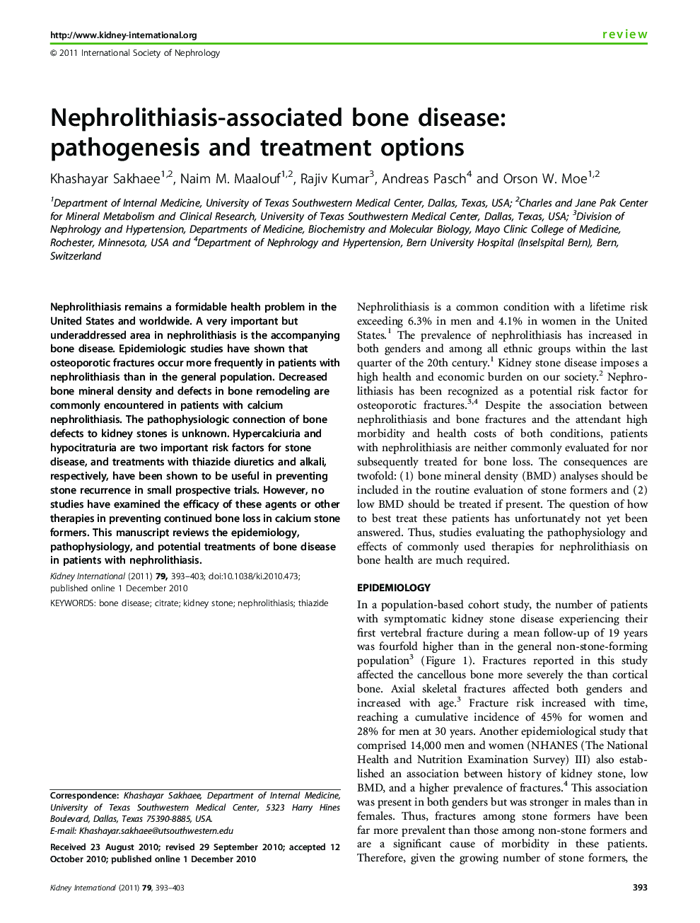 Nephrolithiasis-associated bone disease: pathogenesis and treatment options 