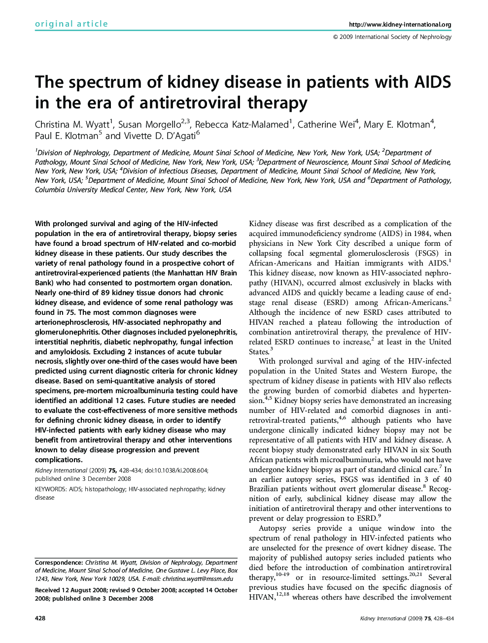 The spectrum of kidney disease in patients with AIDS in the era of antiretroviral therapy