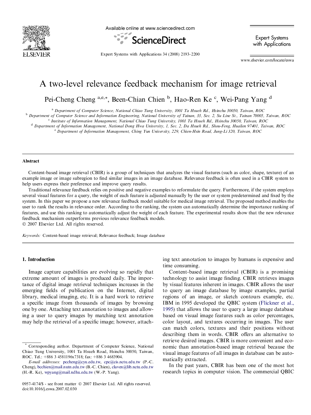 A two-level relevance feedback mechanism for image retrieval