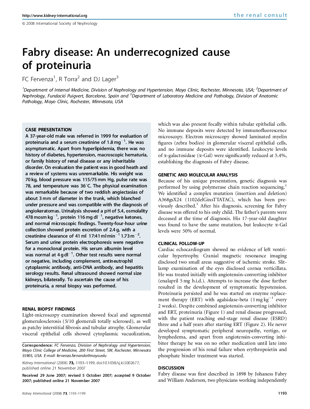 Fabry disease: An underrecognized cause of proteinuria