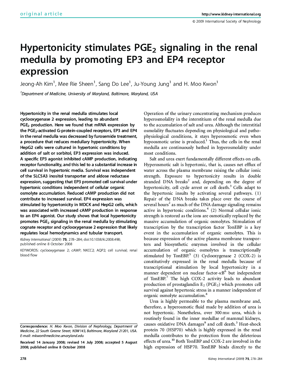 Hypertonicity stimulates PGE2 signaling in the renal medulla by promoting EP3 and EP4 receptor expression