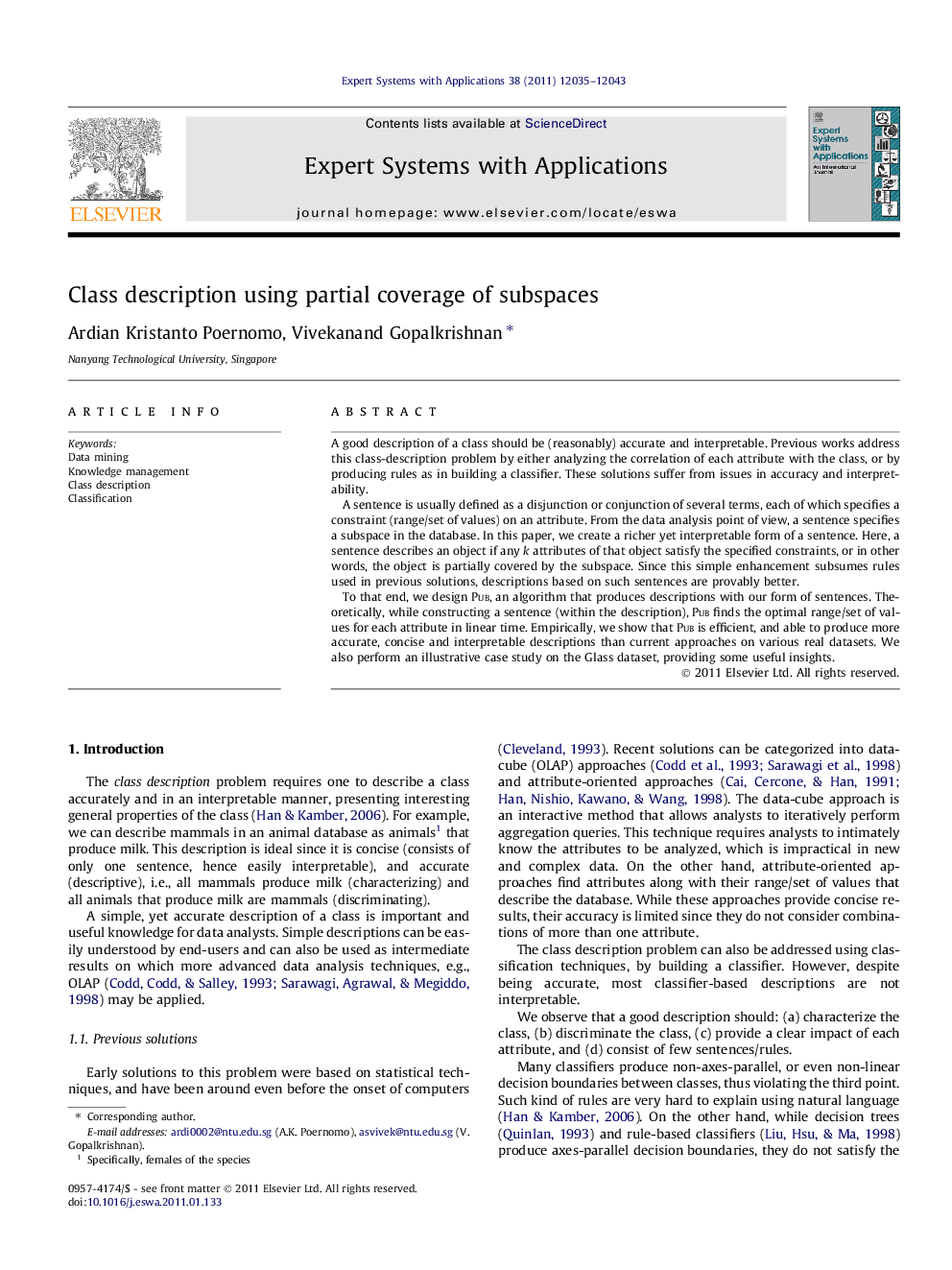 عکس صفحه اول مقاله: Class description using partial coverage of subspaces Class description using partial coverage of subspaces
