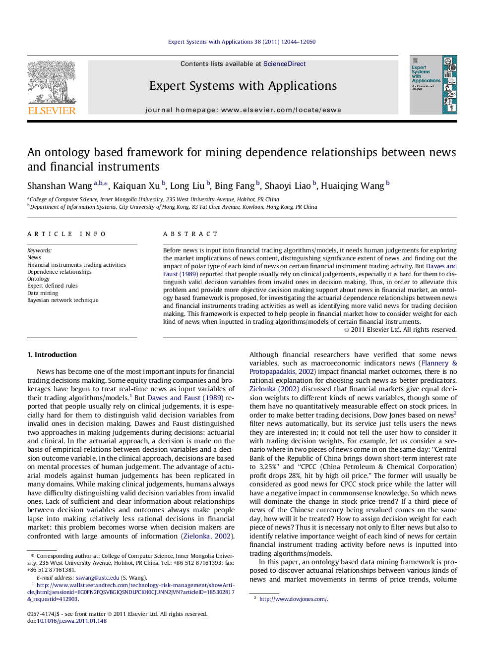 An ontology based framework for mining dependence relationships between news and financial instruments