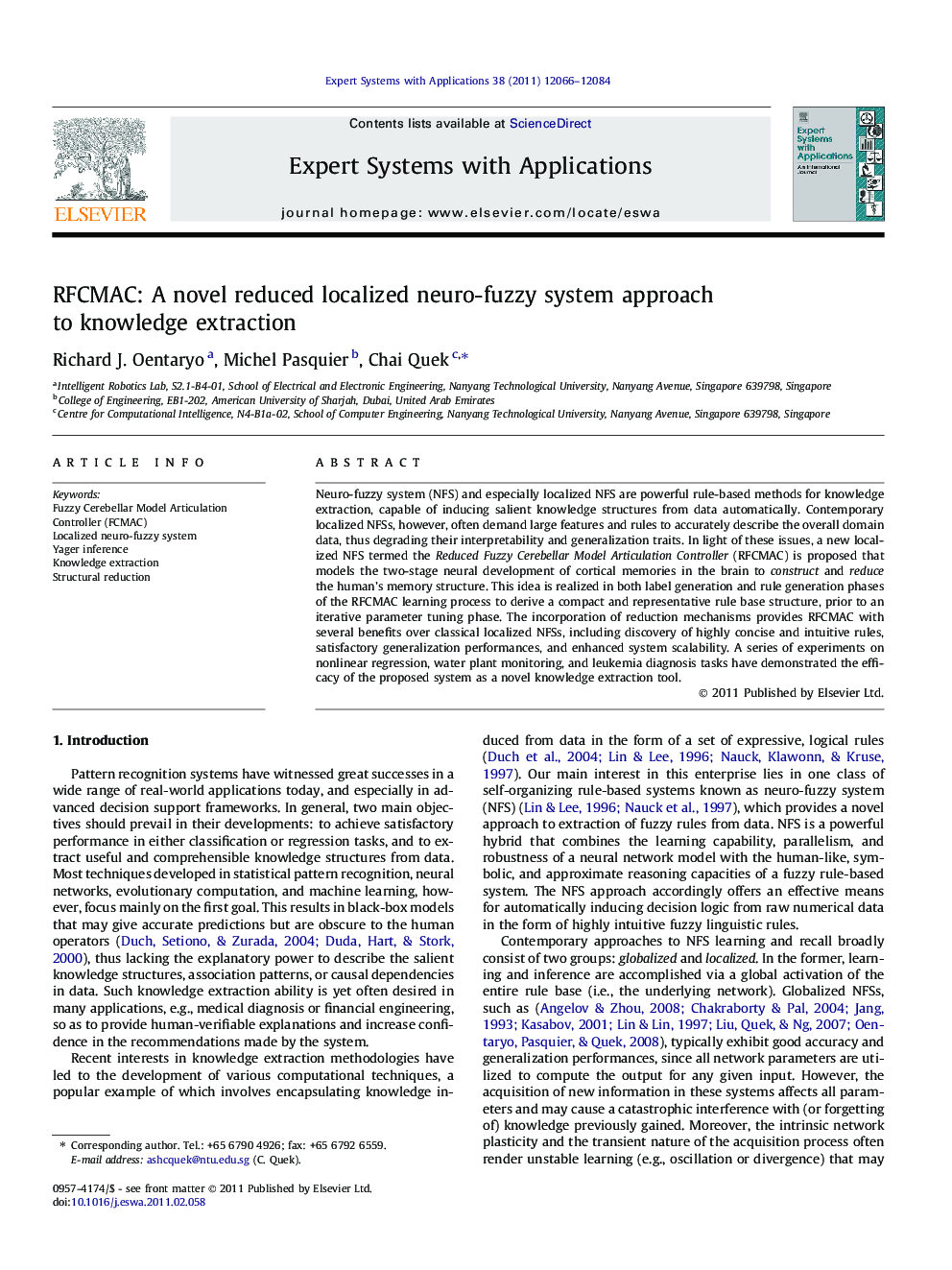 RFCMAC: A novel reduced localized neuro-fuzzy system approach to knowledge extraction