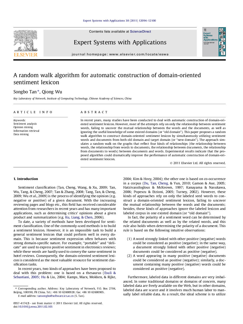 A random walk algorithm for automatic construction of domain-oriented sentiment lexicon