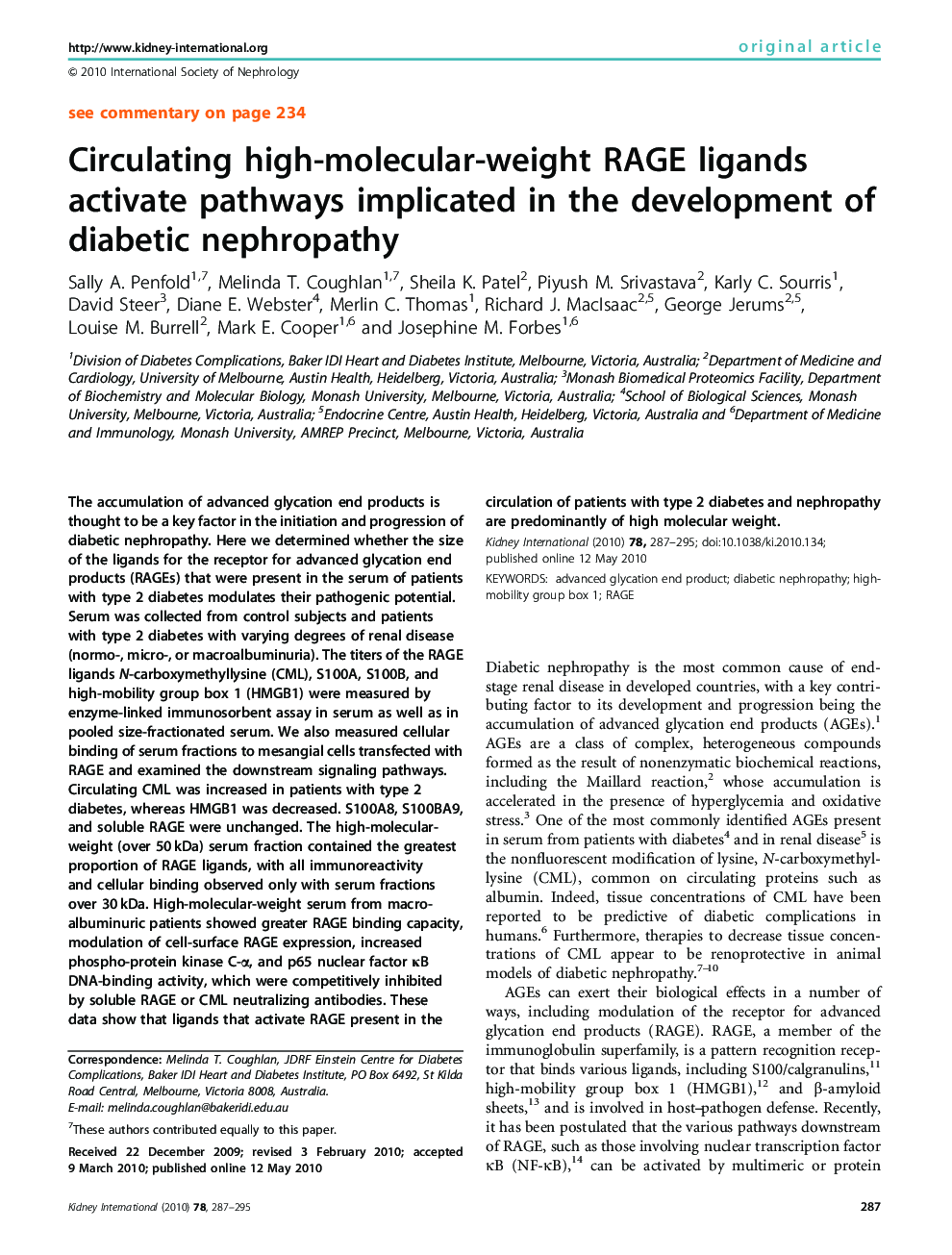 Circulating high-molecular-weight RAGE ligands activate pathways implicated in the development of diabetic nephropathy 