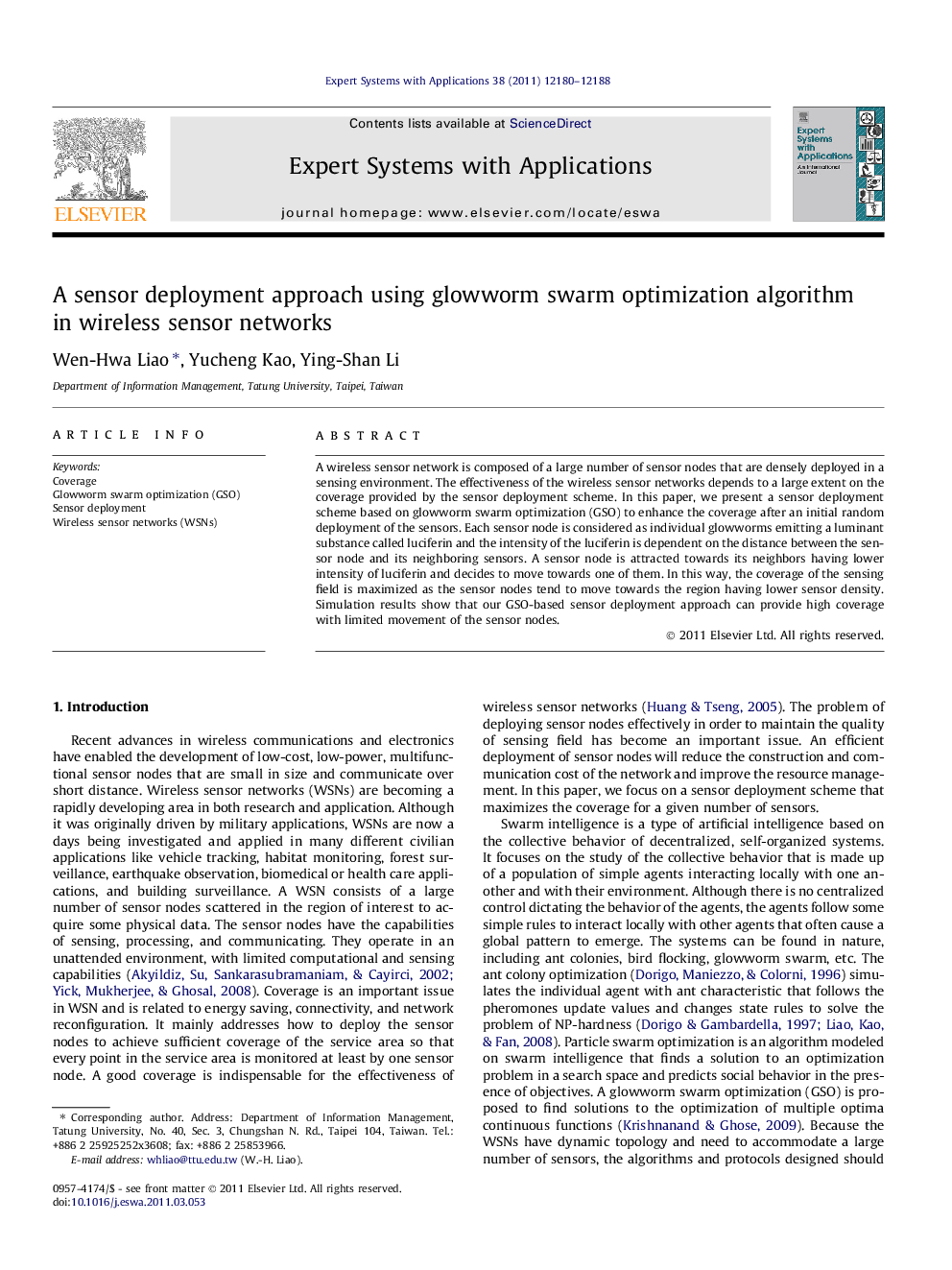 A sensor deployment approach using glowworm swarm optimization algorithm in wireless sensor networks