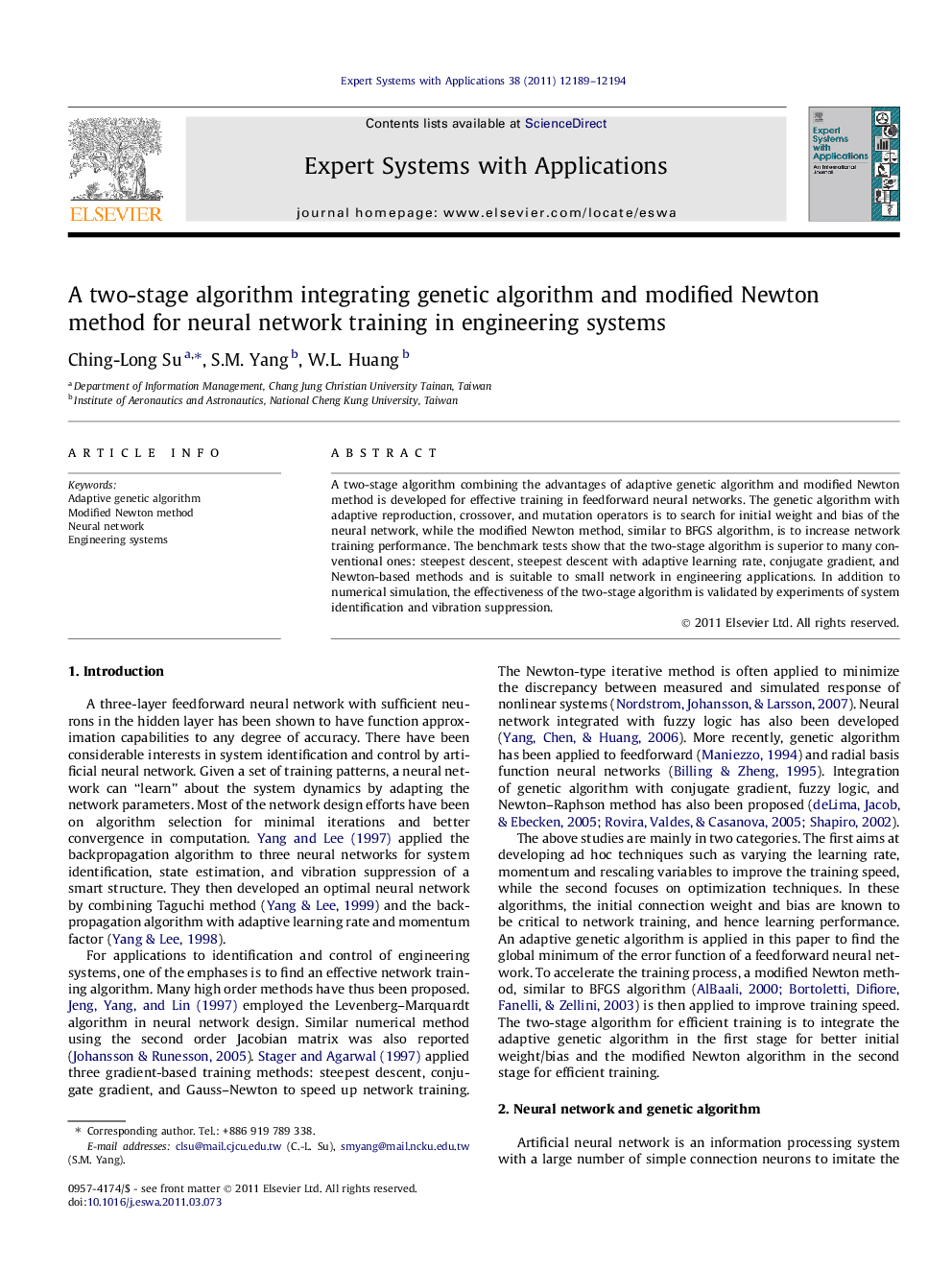 A two-stage algorithm integrating genetic algorithm and modified Newton method for neural network training in engineering systems